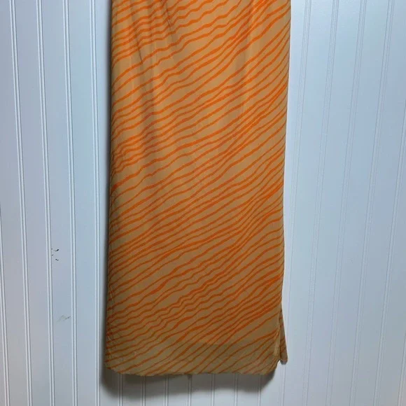 Zara Draped printed orange tulle Elegant Peach Spaghetti Strap Dress XL NWT - Picture 4 of 16